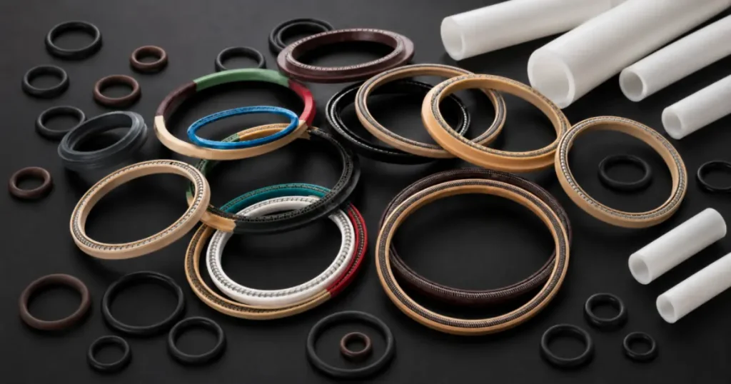 Custom PTFE spring seals, O-rings, and tubes for high pressure and chemical resistant applications in oil and gas industry.